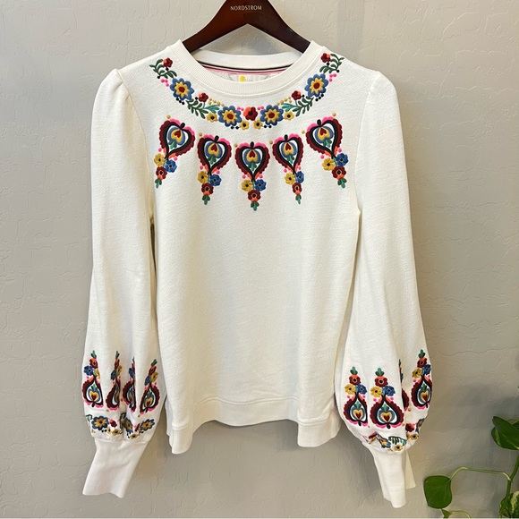 Boden Tops - Boden floral embroidery puff sleeve sweatshirt, cream, french terry lining, sz 8